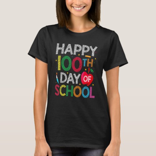 Cute 100 Days Of School Teacher And Kids Happy 100 T_Shirt