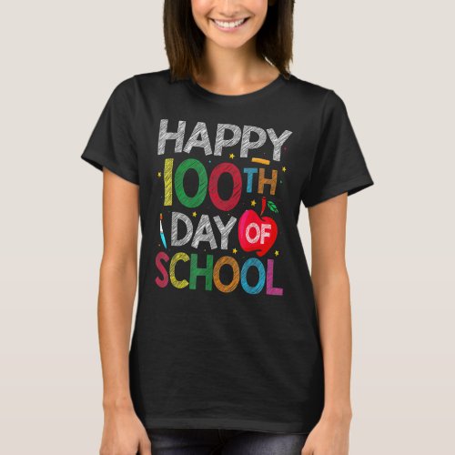 Cute 100 Days Of School Teacher And Kids Happy 100 T_Shirt