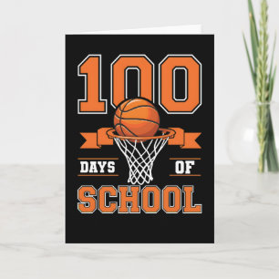 Cute 100 Days School Basketball Kids Teacher Theme Card