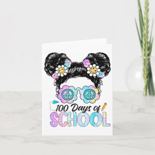 Cute 100 Days Smarter Girls Messy Bun Hair 100th D Card