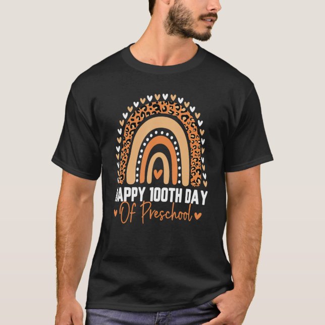 Cute 100th Day Of Preschool Student Teacher Rainbo T-Shirt (Front)