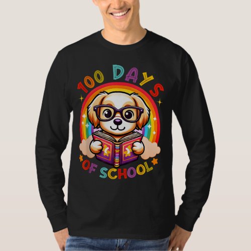 Cute 100th Day Of School 100 Days Dog Reading Book T_Shirt