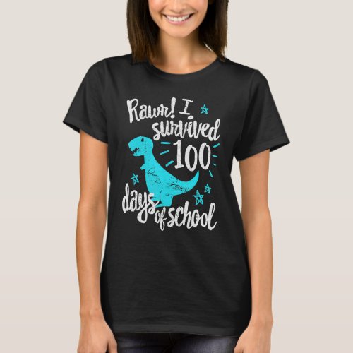 Cute 100th Day School T Shirt Rawr I Survived 10 T_Shirt