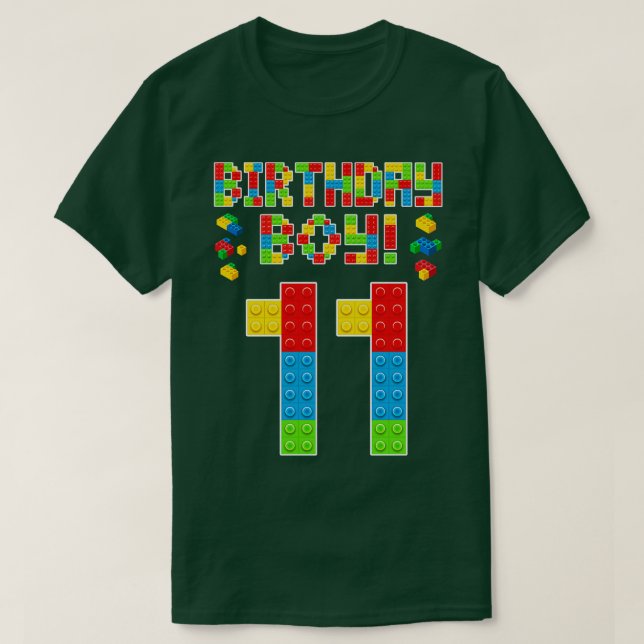 Cute 11th Birthday 11 Years Old Block Building Boy T-Shirt (Design Front)