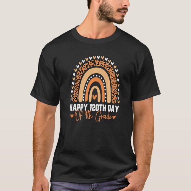 Cute 120th Day Of 4th Grade Student Teacher Rainbo T-Shirt (Front)