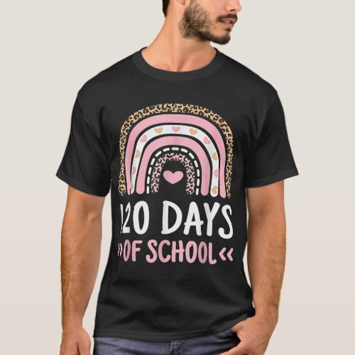 Cute 120th Day Of School 120 Days Leopard Rainbow  T_Shirt