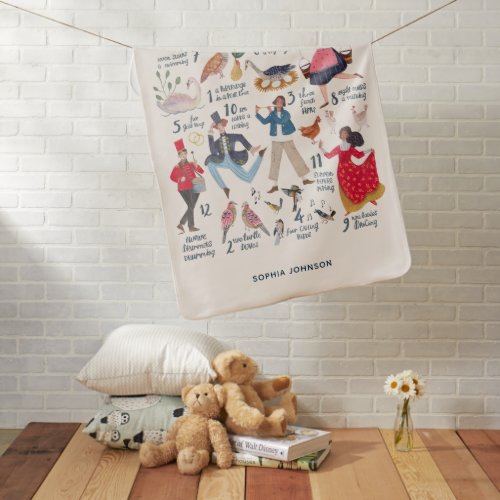 Cute 12 Days of Christmas Classic Illustration  Baby Blanket