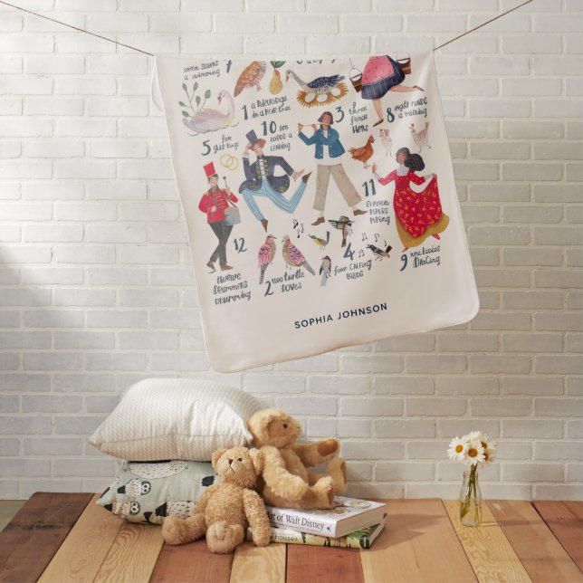 Cute 12 Days of Christmas Classic Illustration  Baby Blanket (In Situ)