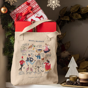 Cute 12 Days of Christmas Classic Illustration  Tote Bag