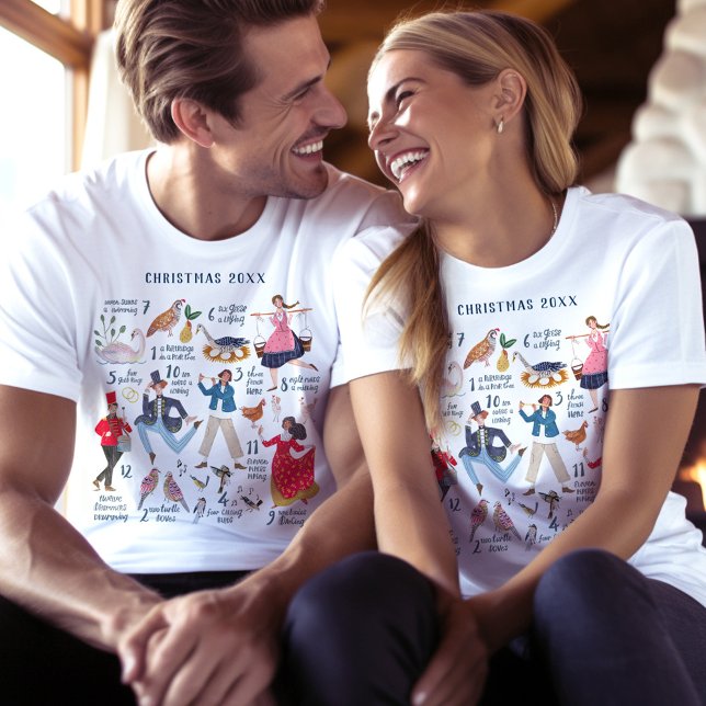 Cute 12 Days of Christmas Classic Traditional T-Shirt (12 days of Christmas traditional classic custom year t-shirt.)