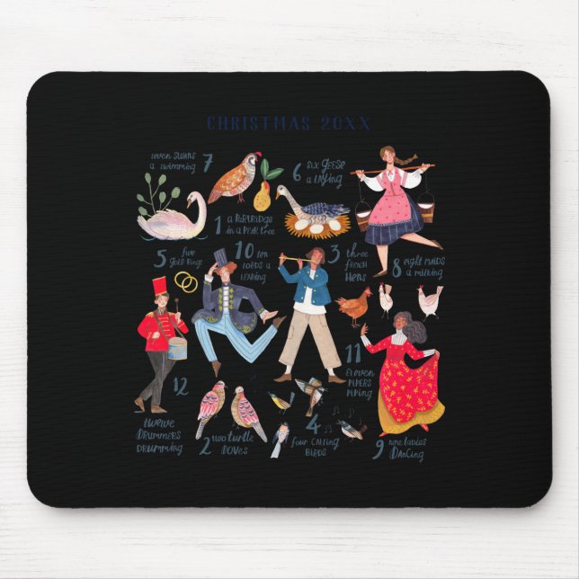 Cute 12 Days Of Christmas Clic Traditional  Mouse Pad (Front)