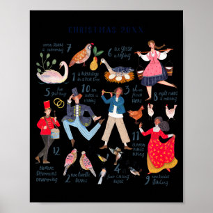 Cute 12 Days Of Christmas Clic Traditional Poster