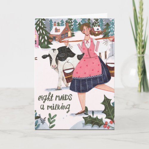 Cute 12 days of Christmas eight maids a milking Card