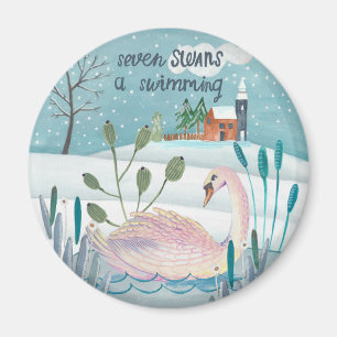 Cute 12 days of Christmas Seven Swans a Swimming Magnet