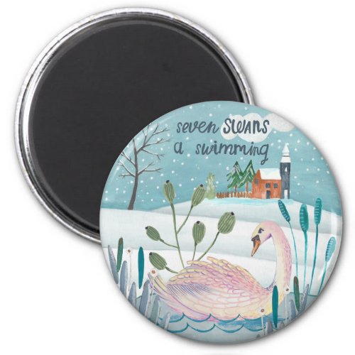 Cute 12 days of Christmas Seven Swans a Swimming Magnet