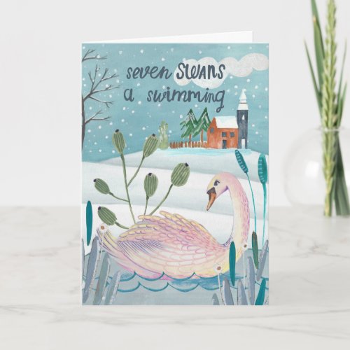 Cute 12 days of Christmas Seven Swans Swimming Card
