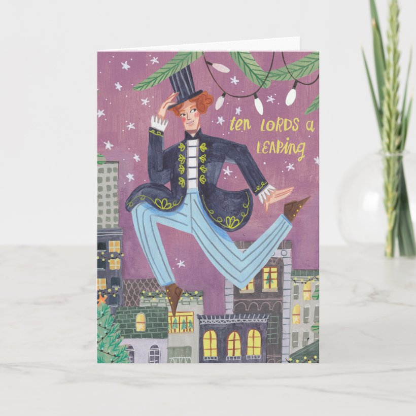 Cute 12 days of Christmas ten lords leaping Card