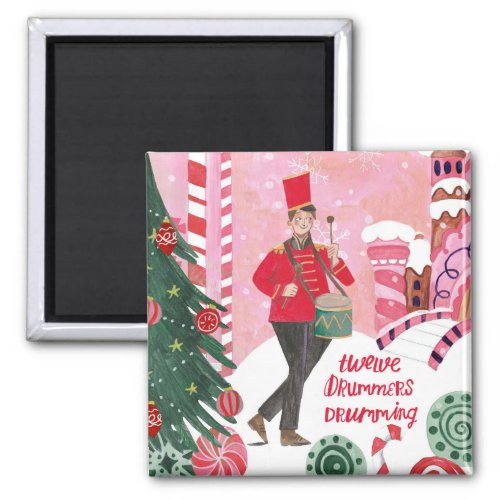 Cute 12 days of Christmas twelve Drummers Drumming Magnet