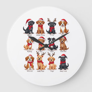 Cute 12 Dogs Xmas Funny Dog Lovers Christmas Dog M Large Clock