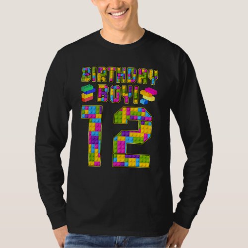 Cute 12th Birthday 12 Years Old Block Building Boy T_Shirt