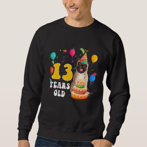 Cute 13 Years Old Pug Dog  13th Birthday Party Gir Sweatshirt