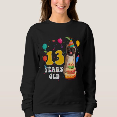 Cute 13 Years Old Pug Dog  13th Birthday Party Gir Sweatshirt