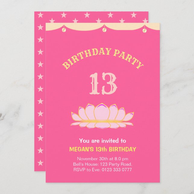 Cute 13th Birthday Party Invitation (Front/Back)