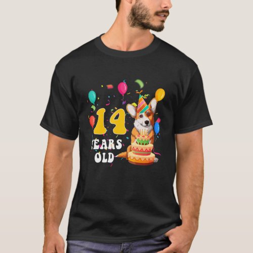 Cute 14 Years Old Corgi Dog  14th Birthday Party G T_Shirt