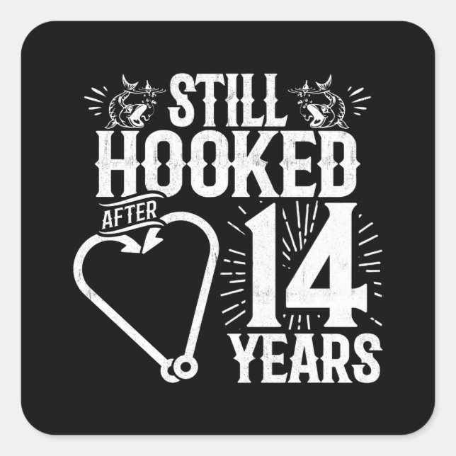Cute 14th Anniversary Couples Married 14 Years Square Sticker (Front)