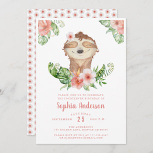 Cute 14th birthday floral girl invitation