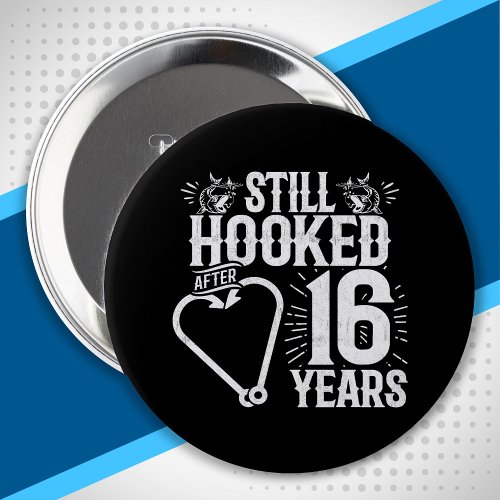 Cute 16th Anniversary Couples Married 16 Years Button