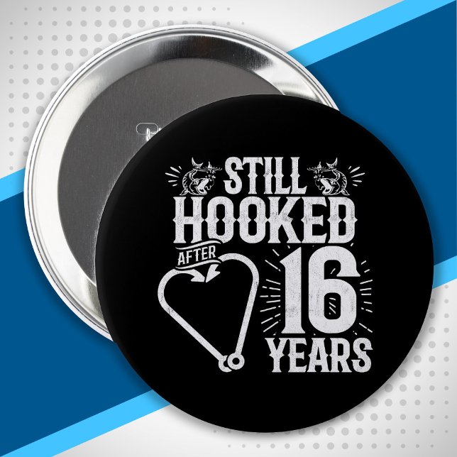 Cute 16th Anniversary Couples Married 16 Years Button (Creator Uploaded)