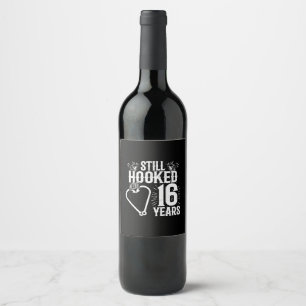 Cute 16th Anniversary Couples Married 16 Years Wine Label