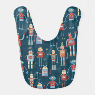 Cute 1950s Style Retro Robot Pattern Dark Baby Bib