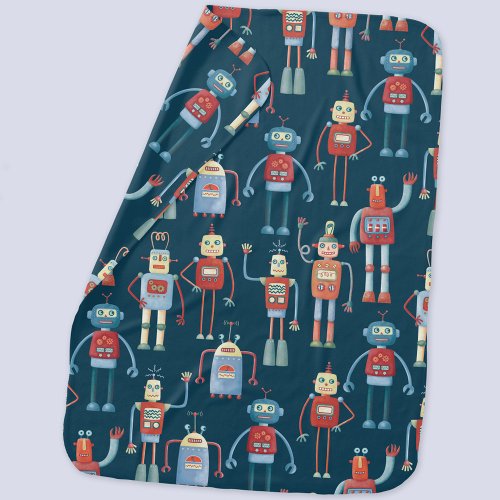 Cute 1950s Style Retro Robot Pattern Dark Baby Blanket