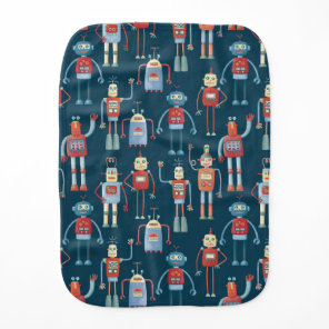 Cute 1950s Style Retro Robot Pattern Dark Baby Burp Cloth