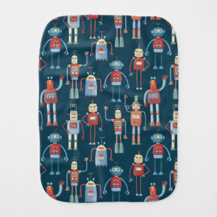 Cute 1950s Style Retro Robot Pattern Dark Baby Burp Cloth