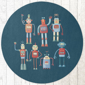 Cute 1950s Style Retro Robot Rug