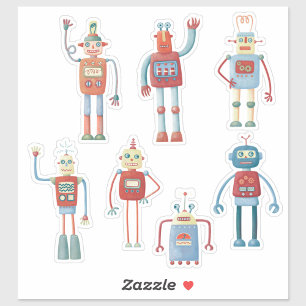 Cute 1950s Style Retro Vintage Robots Sticker