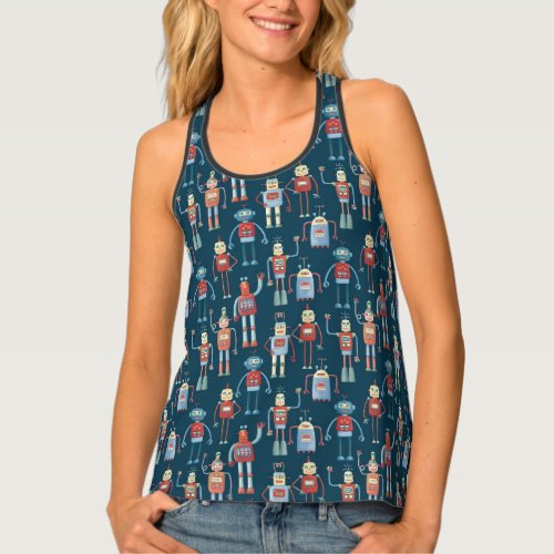 Cute 1950s Style Retro Vintage Robots Tank Top