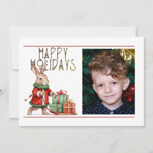 Cute 1 Photo HAPPY HOLIDAYS CHRISTMAS RABBIT Holiday Card