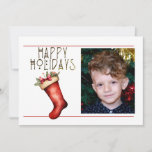Cute 1 Photo HAPPY HOLIDAYS RED CHRISTMAS STOCKING Holiday Card