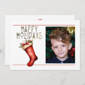 Cute 1 Photo HAPPY HOLIDAYS RED CHRISTMAS STOCKING Holiday Card (Front/Back)