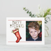 Cute 1 Photo HAPPY HOLIDAYS RED CHRISTMAS STOCKING Holiday Card (Standing Front)