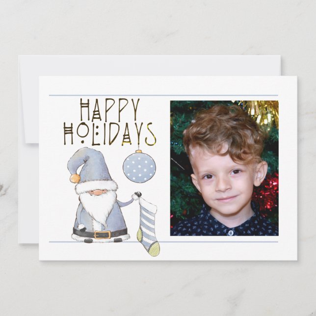 Cute 1 Photo HAPPY HOLIDAYS Santa Gnome Christmas (Front)