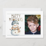 Cute 1 Photo HAPPY HOLIDAYS SNOWMAN IN HAT &amp; SCARF Holiday Card