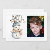 Cute 1 Photo HAPPY HOLIDAYS SNOWMAN IN HAT & SCARF Holiday Card (Front/Back)