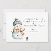Cute 1 Photo HAPPY HOLIDAYS SNOWMAN IN HAT & SCARF Holiday Card (Back)