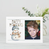 Cute 1 Photo HAPPY HOLIDAYS SNOWMAN IN HAT & SCARF Holiday Card (Standing Front)