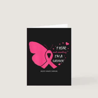 Cute 1 Year Breast Cancer Free Pink Survivor Gifts Card